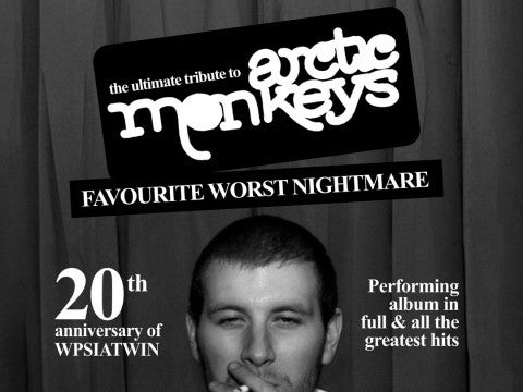 Tribute band Favourite Worst Nightmare, poster with top half of man's head, smoking.