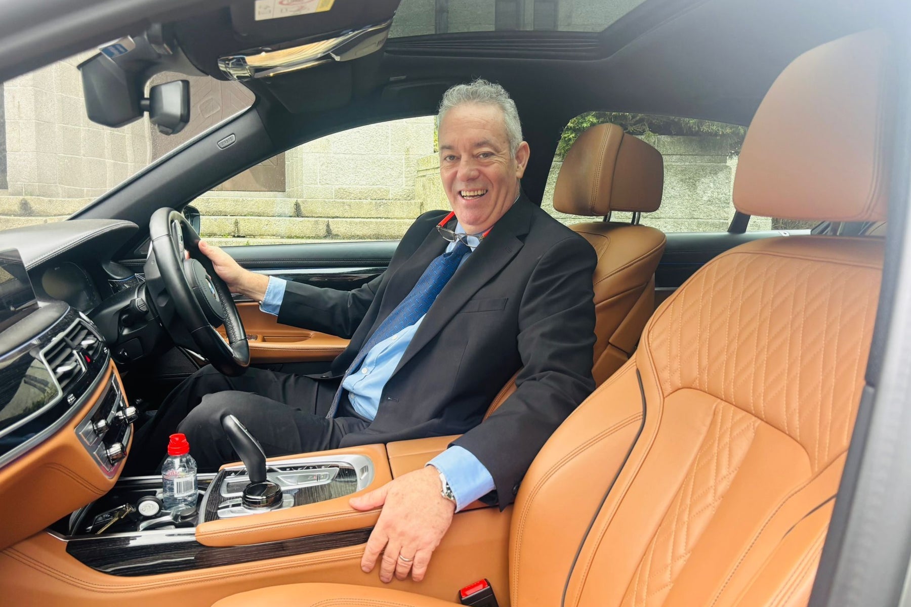 A view of the inside luxury interior of a Mercedes car owned by Executive Explorer Tours