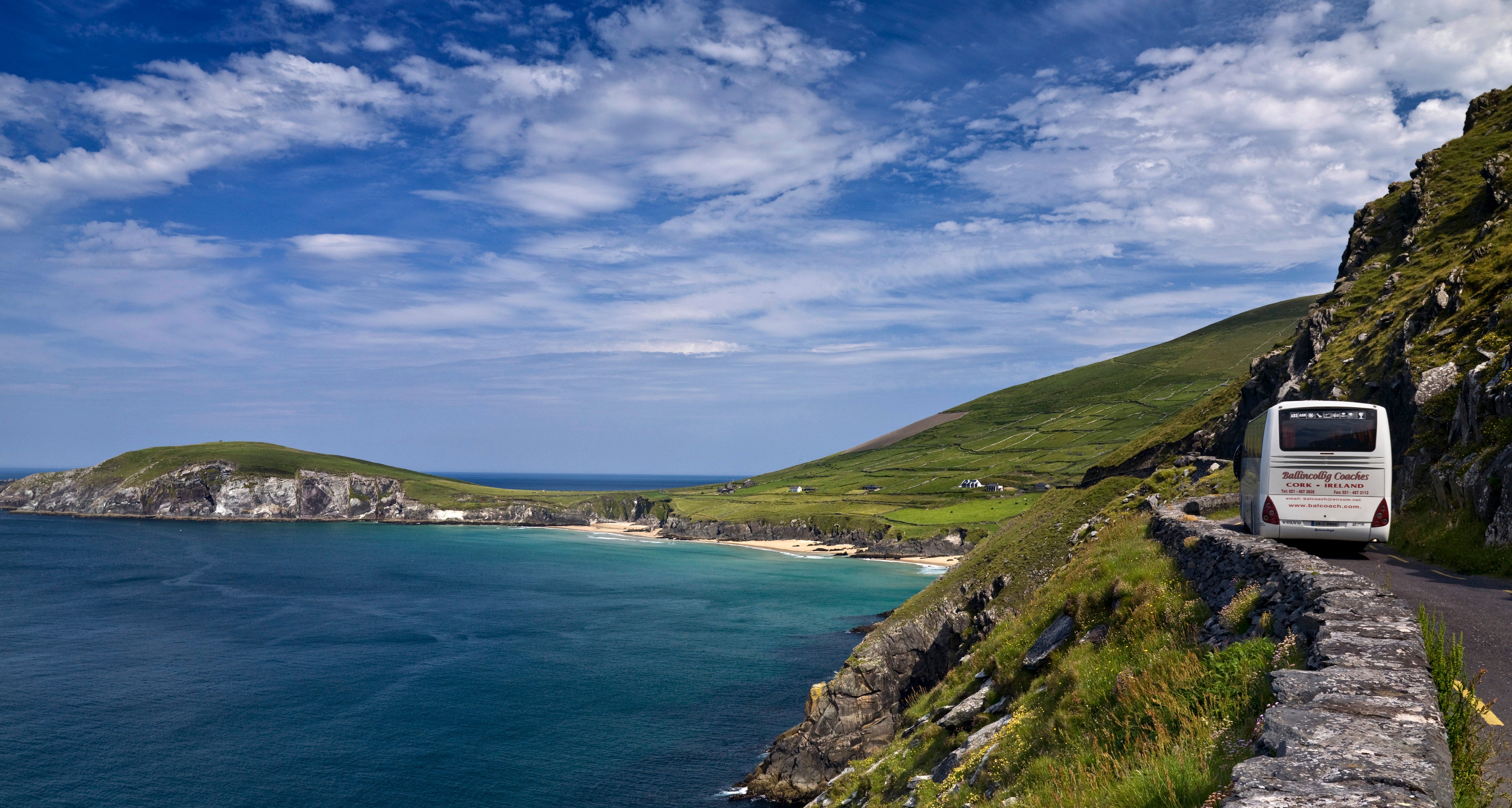 A bus driving along Slea Head in Co Kerry