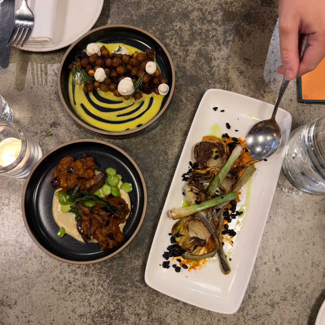 Three different plates of food at Café Paradiso in Cork City.