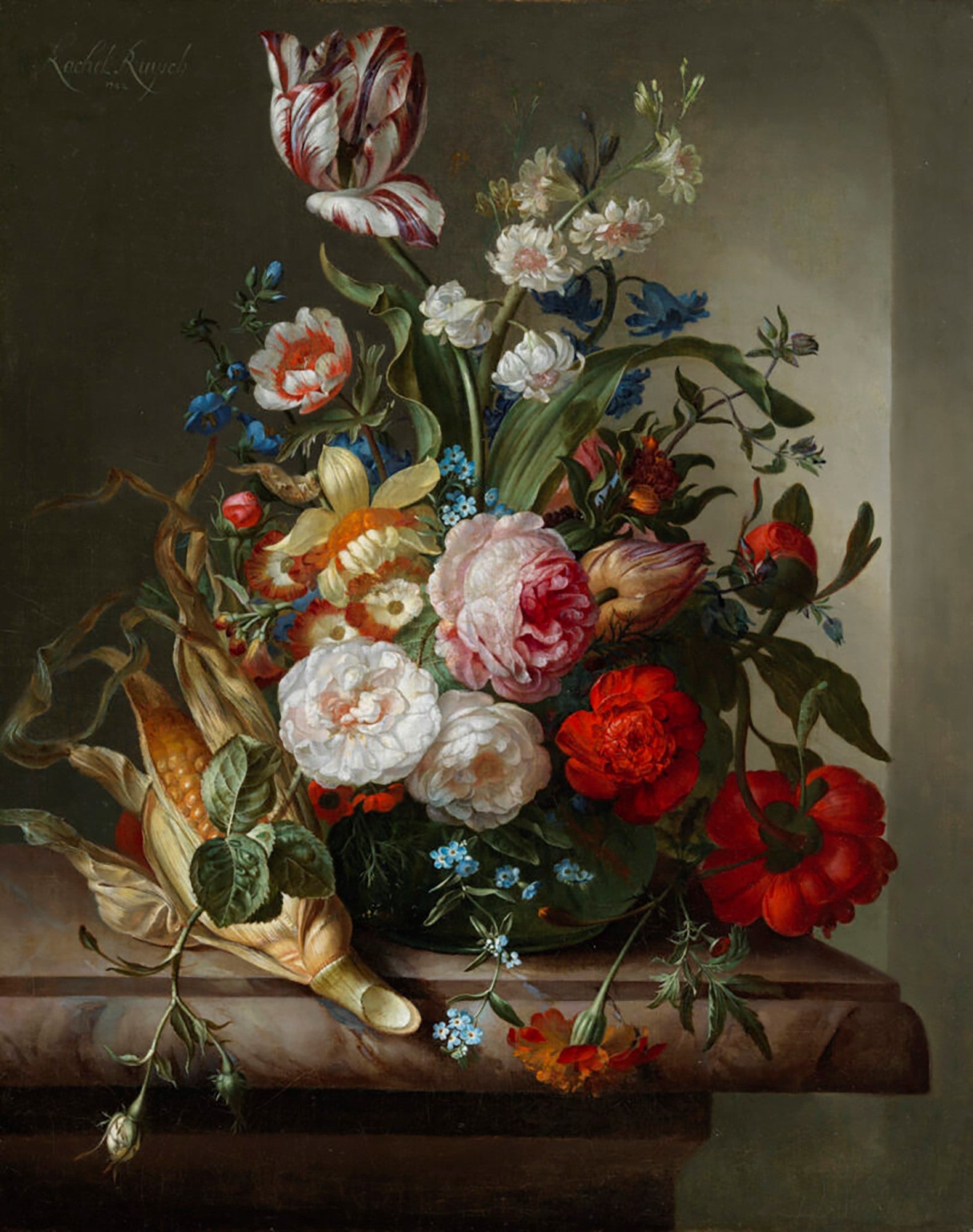 Vase of Flowers with an Ear of Corn by Rachel Ruysch