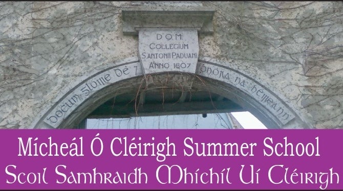 Mícheál Ó Cléirigh Summer School 2026 - an old stone arch with writing