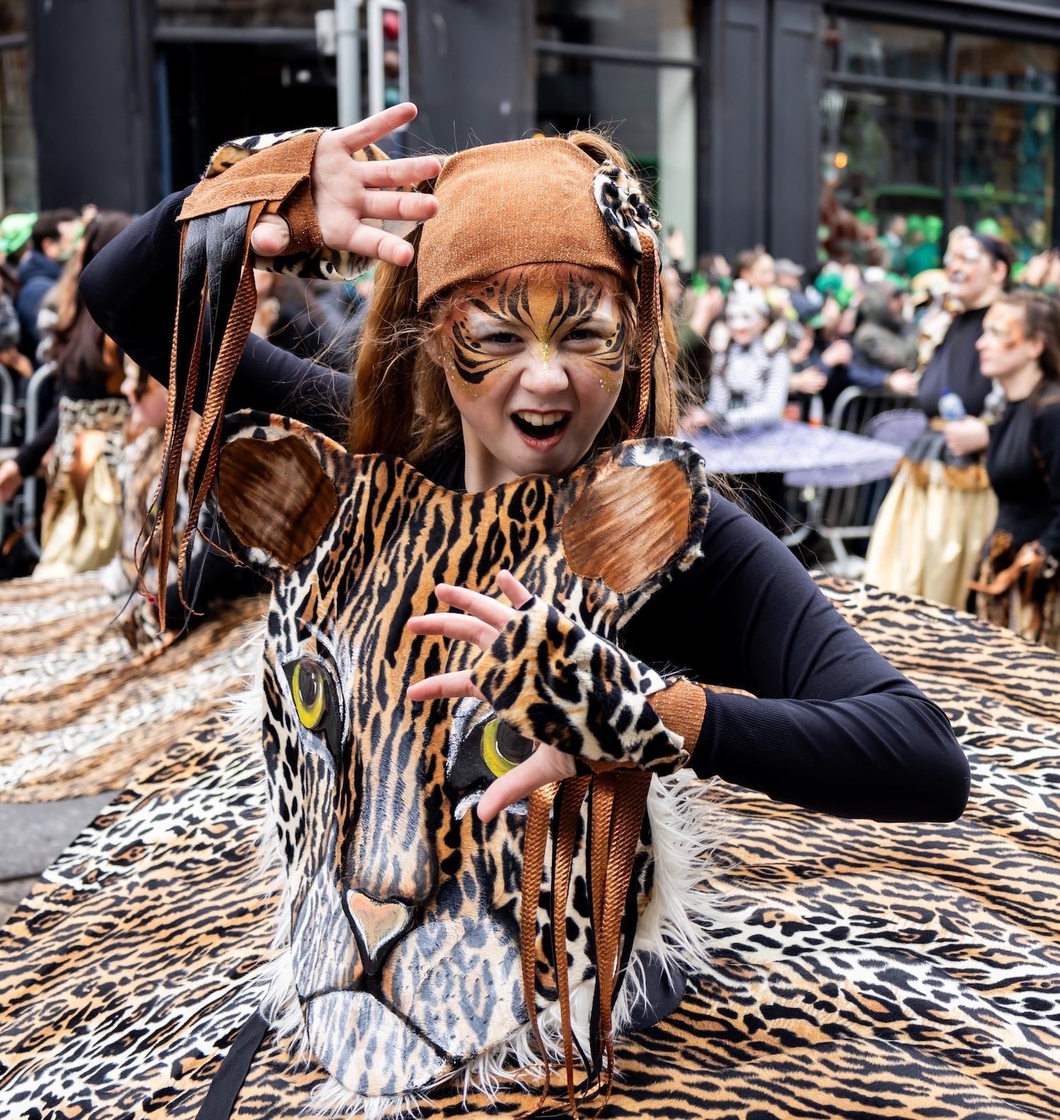 A performer in the 2025 St Patrick's Day parade in Dublin city