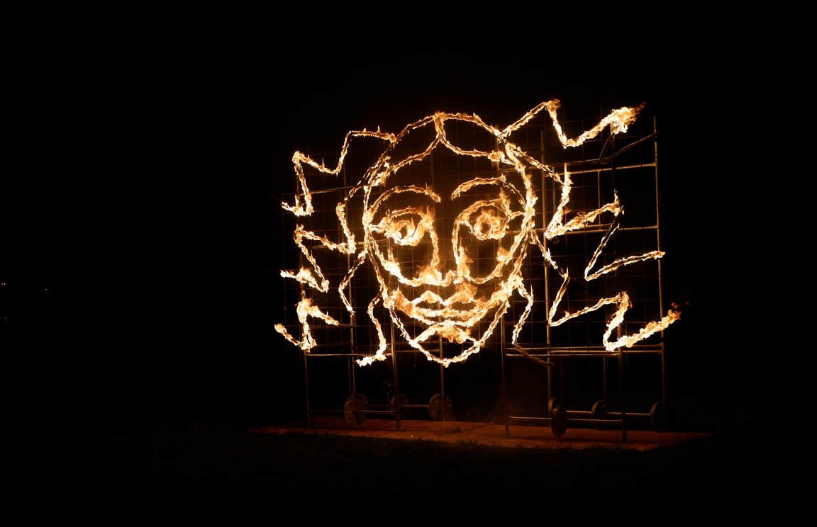 A Halloween-themed light installation