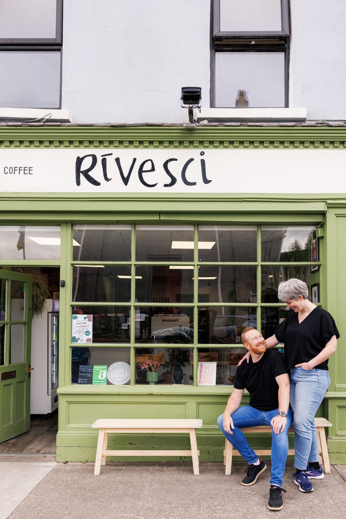Owners Shannon Forrest and Declan Malone outside their Rívesci Coffee Shop