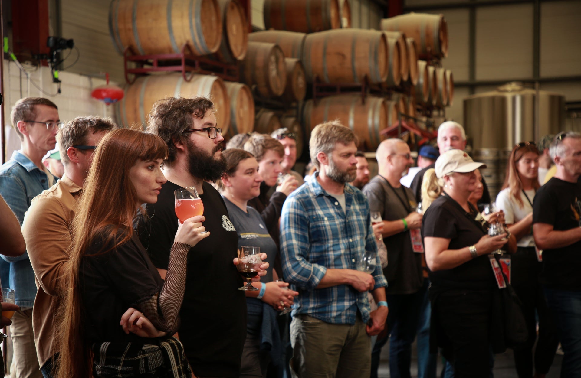 A group of people at a beer tasting