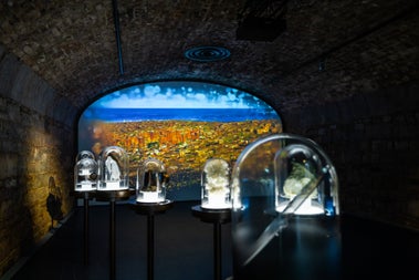 Inside the vaults of EPIC The Irish Emigration Museum, glass pods with sensory items inside