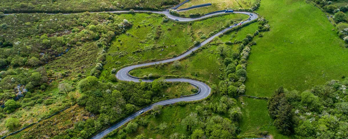 Arial view of Corkscrew Hill showing road
