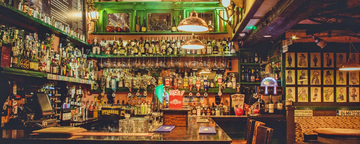 Old world style bar at The Esquire Bar and Restaurant Tramore