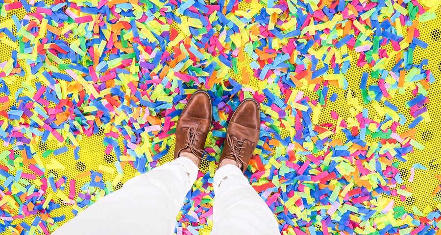 Standing on confetti
