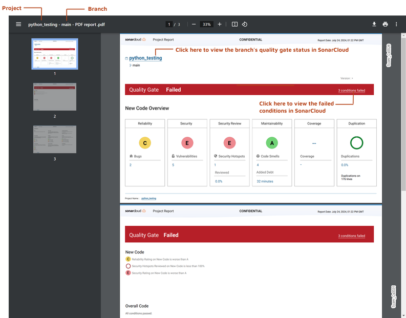 Project PDF reports | SonarQube Cloud Documentation