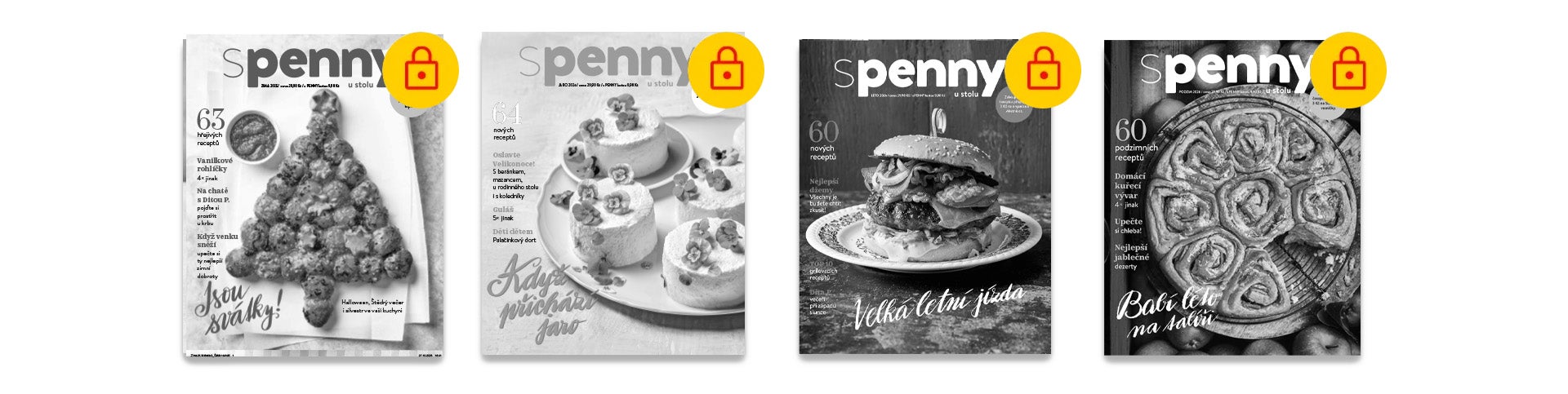 Zamčená minulá čísla časopisu s PENNY u stolu. 