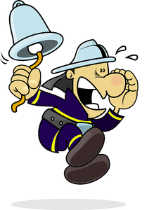 Pompiere che suona una campana di allarme