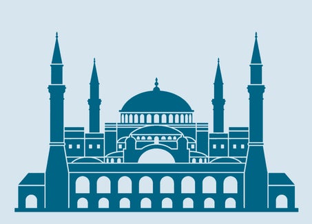 
Hagia Sophia in Istanbul: Die ursprünglich christliche Hallenkirche als Vorbild und Muster für den Bau vieler Moscheen. (Grafik: LPA)