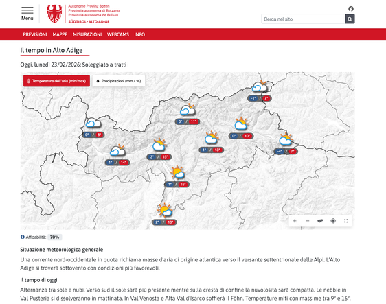 Il portale meteo provinciale è stato rinnovato e ora offre ancora più informazioni. (Foto: LPA)