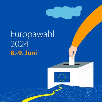 Für die Wahl der Mitglieder des Europäischen Parlaments sind die Wahllokale in Südtirol am 8. Juni von 14 bis 22 Uhr und am 9. Juni 2024 von 7 bis 23 Uhr geöffnet. (Grafik: Europe Direct Südtirol)