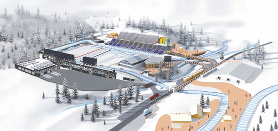 Lageplan des Biathlonstadions in Antholz: Für Olympia 2026 werden unter anderem medizinische Stützpunkte für Athleten und Zuschauer eingerichtet. Dazu kommt eine „Polyklinik“ am Sportcenter in Niederrasen. Relevante Verletzungen werden in die olympischen Krankenhäuser Bozen, Bruneck oder Brixen verlegt. (Quelle: Biathlon Antholz)