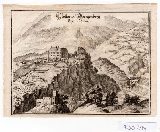 L'immagine mostra la più antica veduta di Castel Tirolo, realizzata da Matthäus Marian intorno al 1656. (Foto: Castel Tirolo)