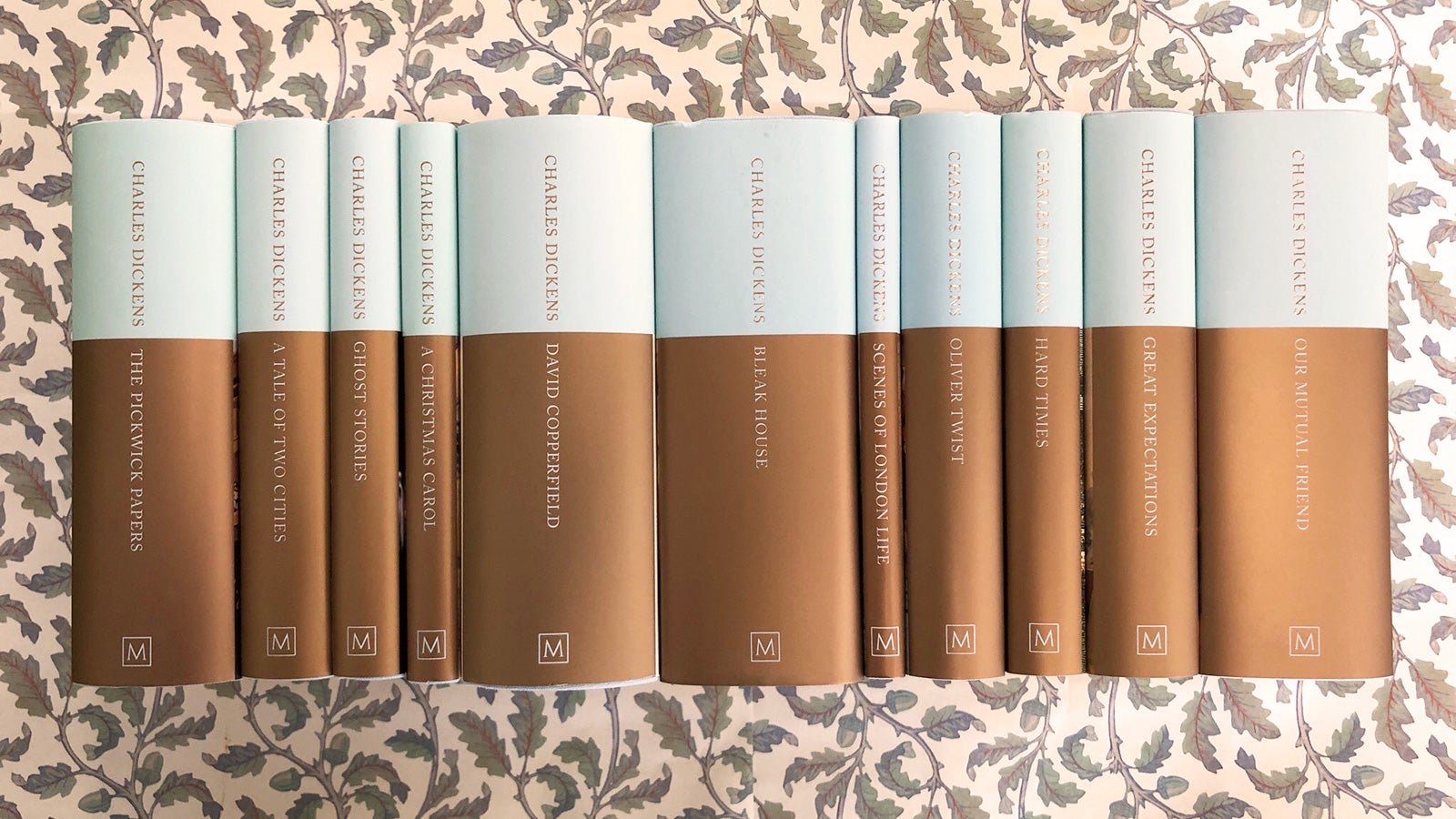 The collection of Charles Dickens MCL titles with their spines up