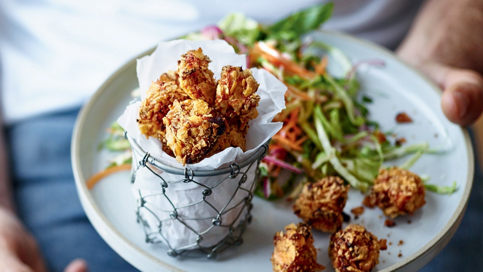 Make Joe Wicks' healthier Popcorn Chicken and Super Slaw - Pan Macmillan