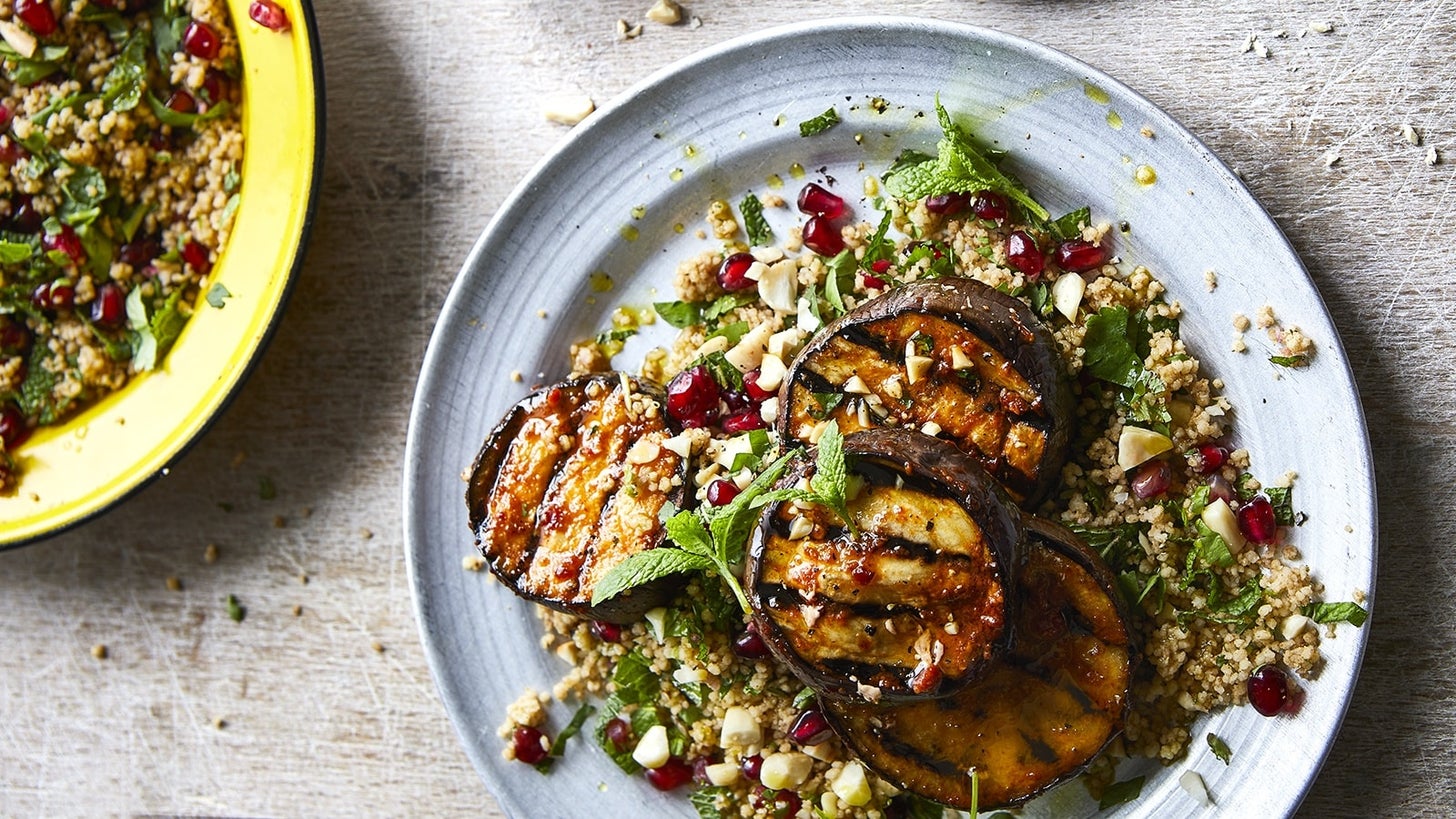 Joe Wicks’s vegetarian BBQ sticky harissa aubergine steaks with