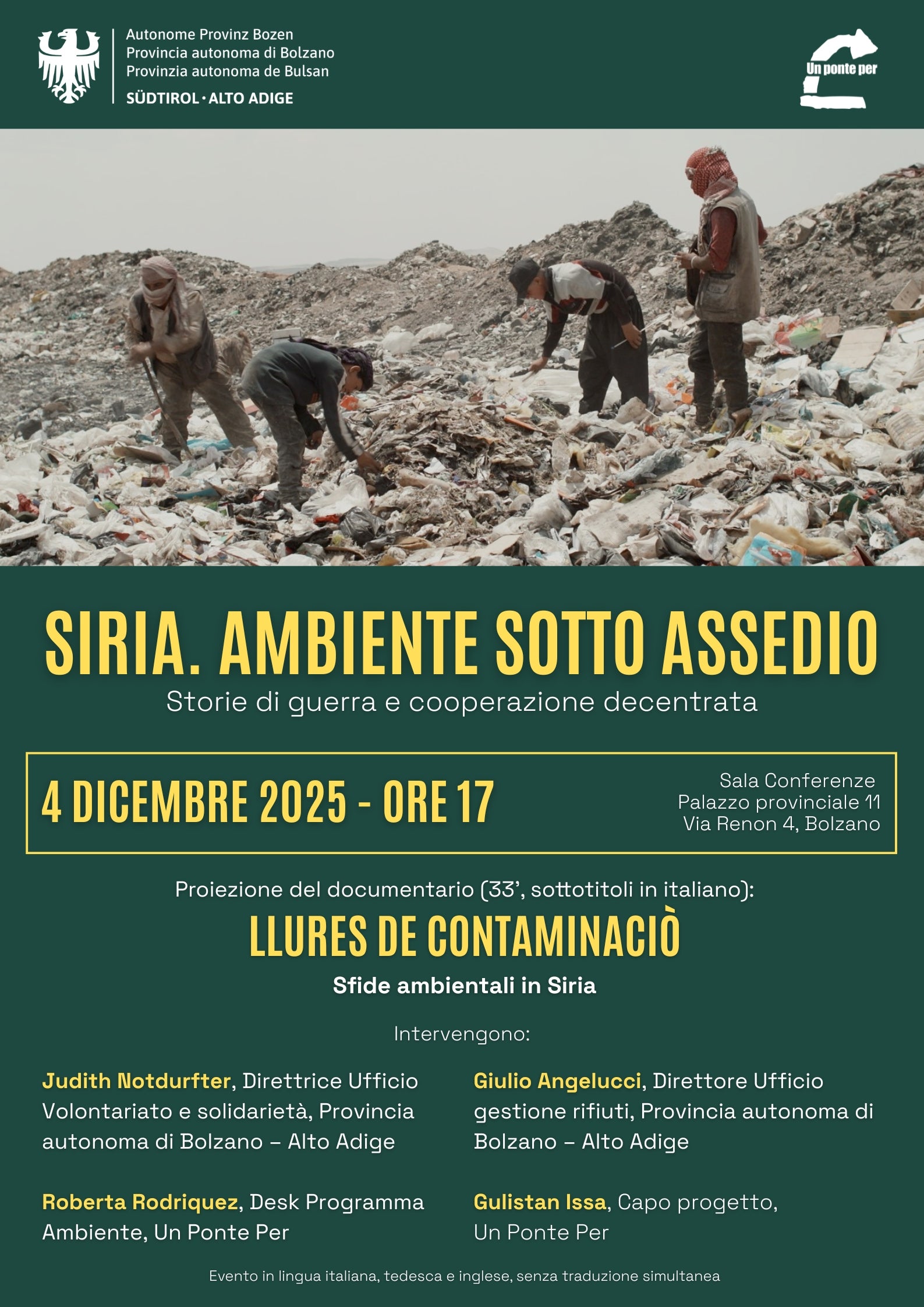 Lliures de contaminaciò (Liberi dall'inquinamento) è il titolo del documentario della durata di poco più di mezz'ora che sarà proiettato il 4 dicembre alle ore 17, a Bolzano. (Foto: Ufficio provinciale Volontariato e solidarietà)