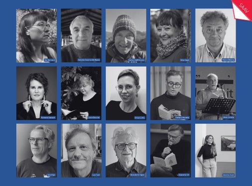 Festival Alpine Poesie der Gegenwart: Die Teilnehmenden aus dem dolomitenladinischen Raum: Rut Bernardi, Stefen Dell’Antonio, Marco Dibona, Silvia Liotto, Iaco Rigo; aus Friaul: Antonio Cosimo Di Biasio, Lucia Gazzino, Stefano Moratto, Silvio Ornella, Giacomo Vit; aus Graubünden: Nina Dazzi, Romana Ganzoni, Leo Tuor, Benedetto Vigne, Jessica Zuan (Foto: LPA)