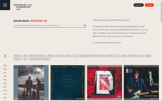 Die Startseite der neuen Homepage des Südtiroler Musikarchivs