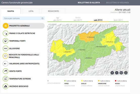 La valutazione della situazione meteo e dei possibili livelli di criticità in vista del maltempo è avvenuta per la prima volta in base al Bollettino di allerta aggiornato giornalmente e pubblicato sul nuovo&nbsp;Portale di allerta provinciale.&nbsp;(Foto: ASP/Protezione civile)
