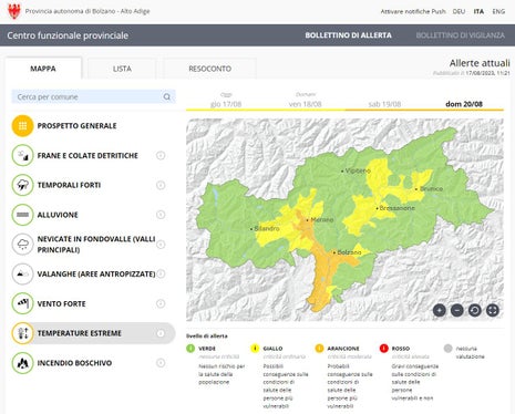 Il bollettino di allerta del Centro funzionale provinciale. 