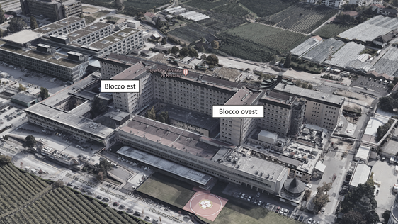 Uno dei progetti inclusi nel programma d'investimenti riguarda la ristrutturazione e riconversione delle due “torri” dell'ospedale di Bolzano (Foto: ASP/ Google Maps)