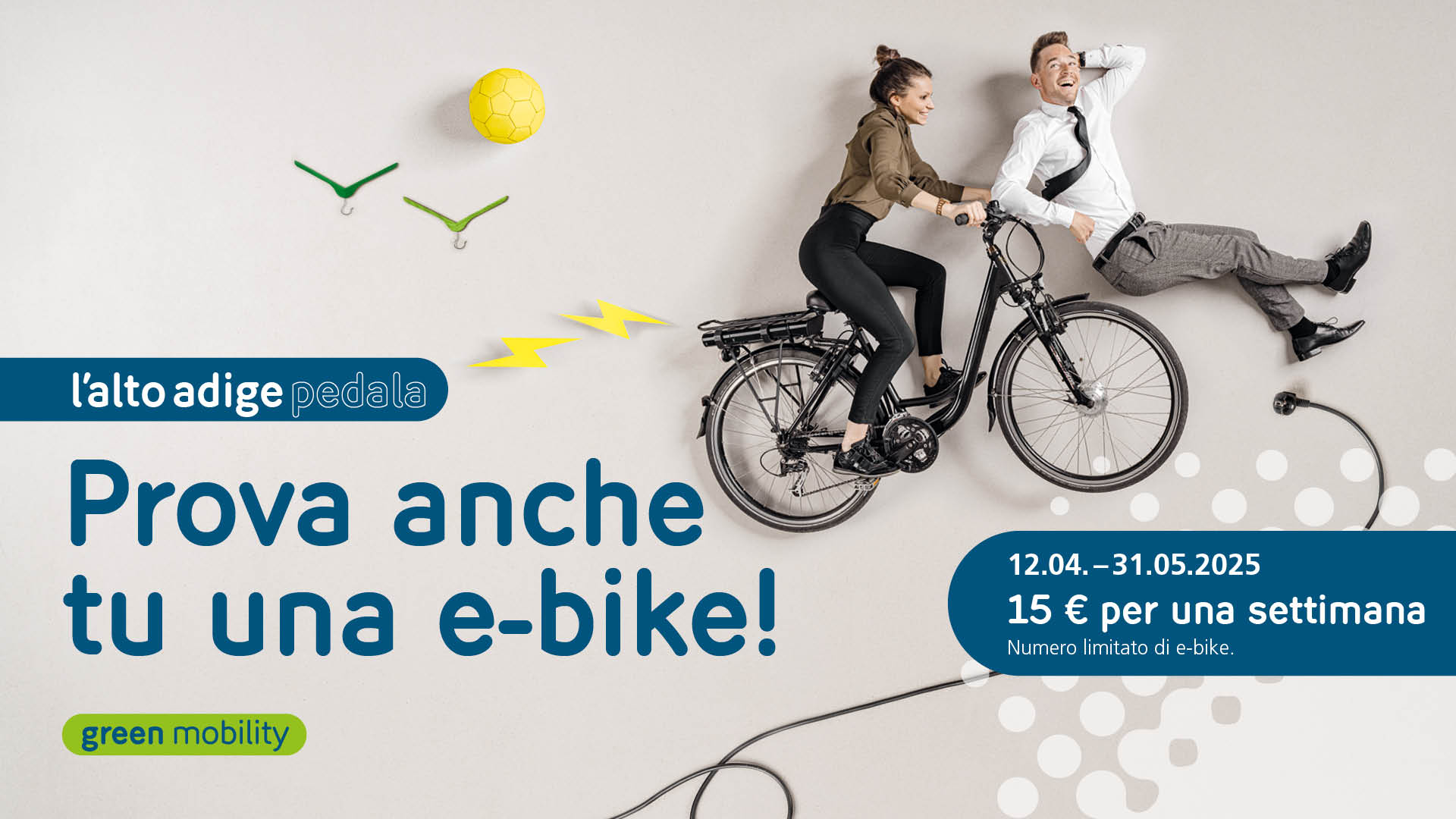L'iniziativa “L'Alto Adige pedala. Pedala anche tu!” è in corso dall'inizio dell'anno. Dal 4 aprile è possibile iscriversi e provare una e-bike per una settimana al costo di 15 euro. (Foto: STA - Strutture Trasporto Alto Adige SpA)