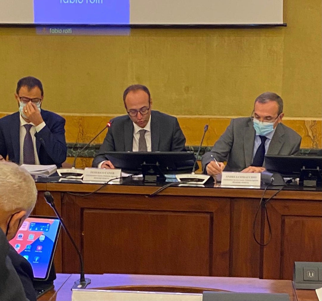 Der italienische Landwirtschaftsminister Stefano Patuanelli beim heutigen Treffen zur europäischen Agrarpolitik mit den Regionen und autonomen Provinzen in Rom. (Foto: LPA)