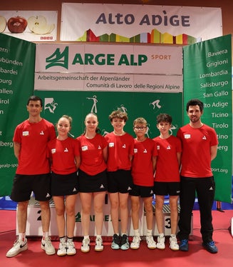 Un weekend positivo per le atlete e gli atleti altoatesini impegnati nella rassegna di casa. Nella foto (da sinistra) Vincenzo Delli Carri, Caroline Luini, Laura Depentori, Gabriel Viglianti, Filippo Rossetto, Jan Leonhard Bucci e Samuel De Chiara. (Foto: USP)