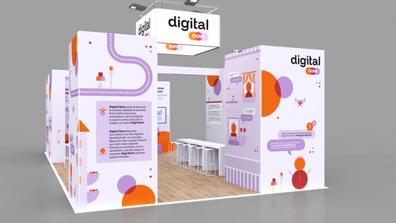 Der Messestand mit dem neuen Digital Now-Erscheinungsbild. (Quelle: Abteilung Informatik)