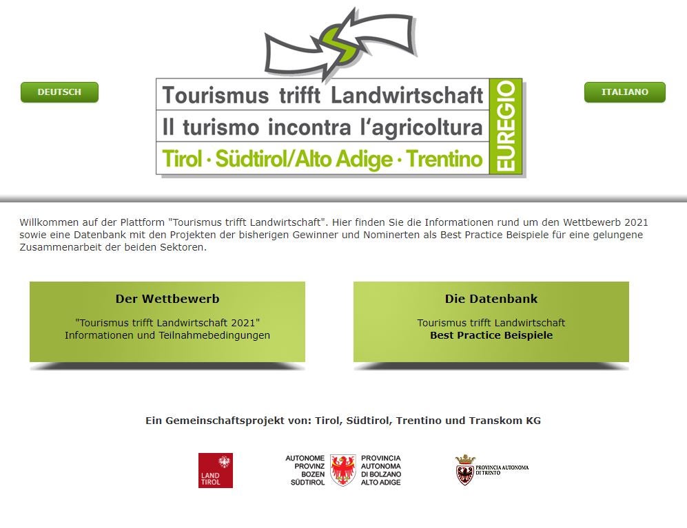 La pagina web dedicata al concorso Il turismo incontra l'agricoltura