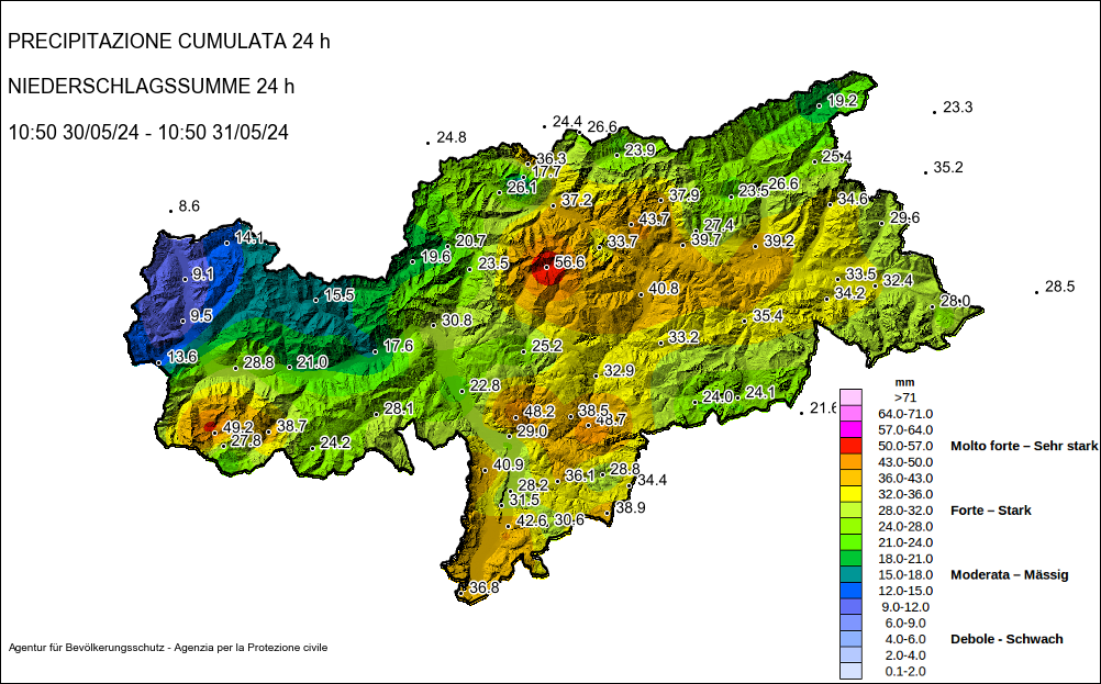 Il mese di maggio è stato decisamente umido su tutto il territorio provinciale; in particolare la seconda meta del mese è stata caratterizzata da piogge intense. (Foto: ASP/Ufficio Meteorologia e prevenzione valanghe)