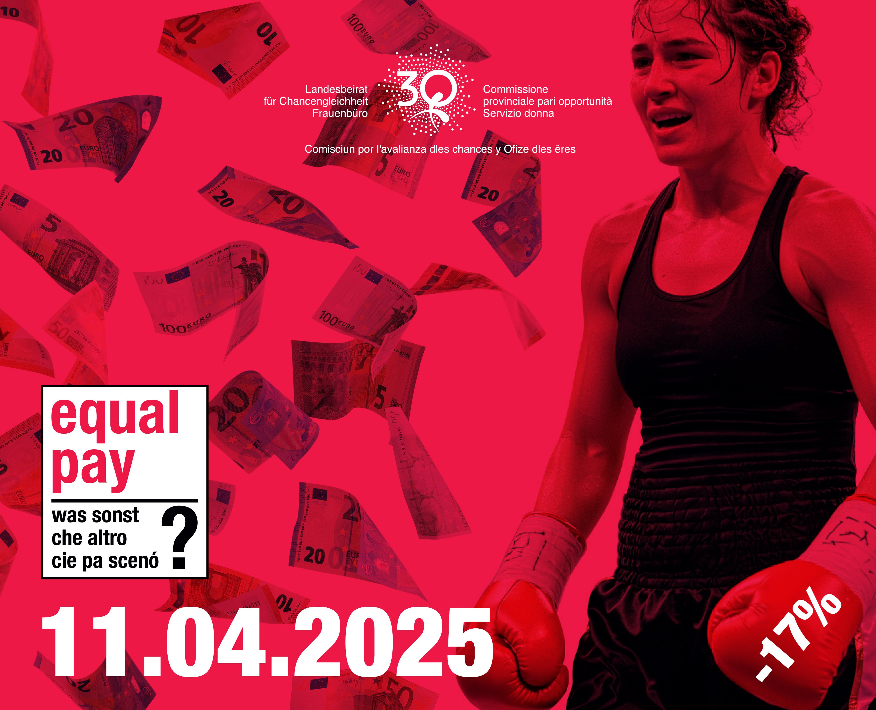 Am Equal Pay Day am 11. April findet auf dem Bozner Waltherplatz ein Flashmob statt. (Grafik: Frauenbüro)