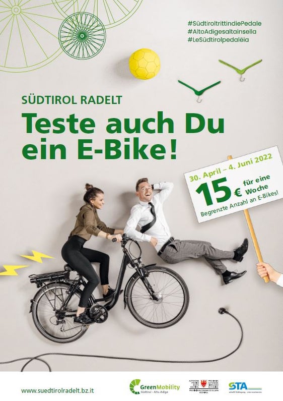 Für die Aktion "Südtirol radelt - Teste auch Du ein E-Bike!" kann man sich ab dem 28. April anmelden. 