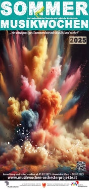 Anmeldungen zu den Sommermusikwochen und Orchesterprojekten der Landesdirektion Deutsche und ladinische Musikschule können ausschließlich online vom 1. bis 28. Februar erfolgen. 

