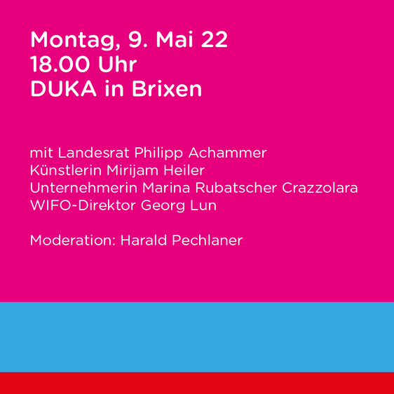 Wirtschaft und Kultur im Gespräch: Beim zweiten Treffpunkt der Veranstaltungsreihe #Kulturperspektiven tauscht sich am kommenden Montag Landesrat Achammer mit Gästen aus dem Kunst-, Kultur- und Wirtschaftsbereich sowie Interessierten in Brixen aus. 