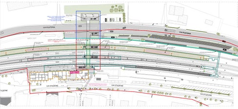Nell'immagine è riportata la planimetria dell'areale previsto per la stazione di San Candido. (Fonte: Ufficio Infrastrutture e mobilità sostenibile)