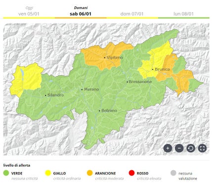 Il bollettino di allerta giornaliero pubblicato dal Centro funzionale provinciale fornisce informazioni sul potenziale pericolo di eventi naturali in Alto Adige (Foto: ASP/Centro funzionale provinciale)