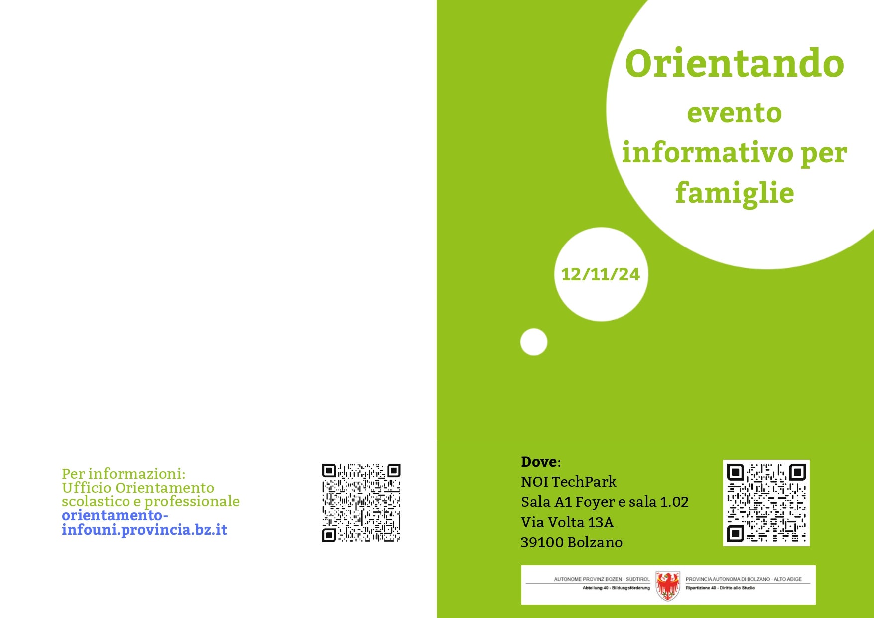 Il 12 novembre al NOI Techpark di Bolzano si terrà Orientando, l'evento informativo organizzato dall'Ufficio orientamento scolastico e professionale (Foto: USP) 