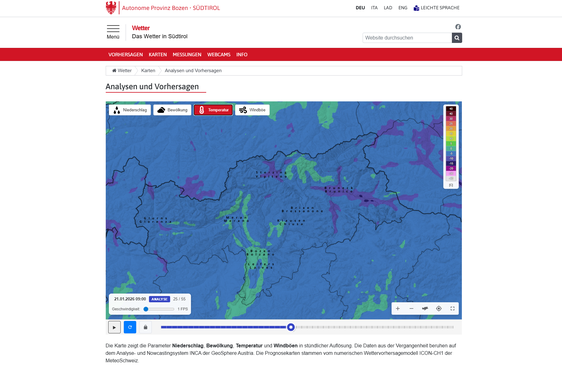 Das neue Wetterportal: Analysen und Vorhersagen (Screenshot)
