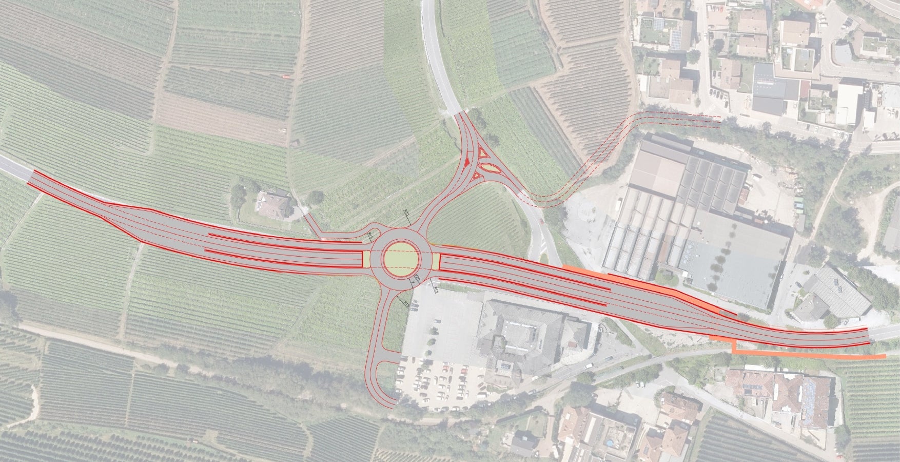 Lageplan: Rot markiert der neu geplante Kreuzungsbereich (Foto: LPA/Landesabteilung Tiefbau)  