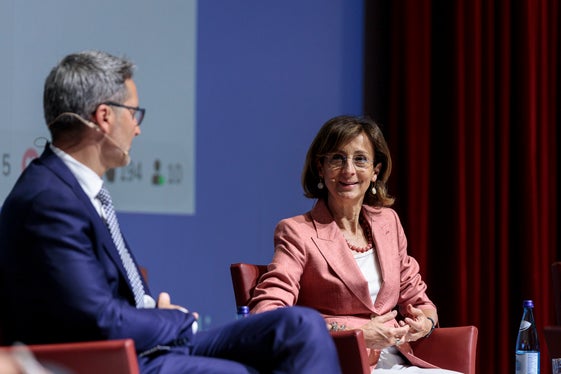 Il presidente della Giunta provinciale Arno Kompatscher e la Ministra Marta Cartabia all'Auditorium Haydn di Bolzano (Foto ASP/Tiberio Sorvillo)