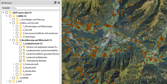 Questa immagine rappresenta le aziende zootecniche dell’Alto Adige (nell’immagine Brunico e dintorni).