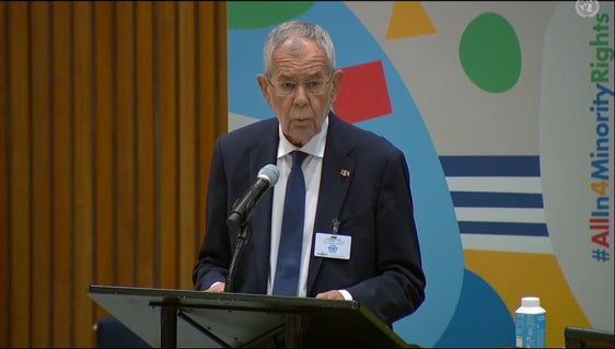 Alexander Van der Bellen, presidente della Repubblica d'Austria, sul pulpito dell'High-level meeting organizzato a margine dell'Assemblea Generale dell'ONU (Foto: UN Web TV)