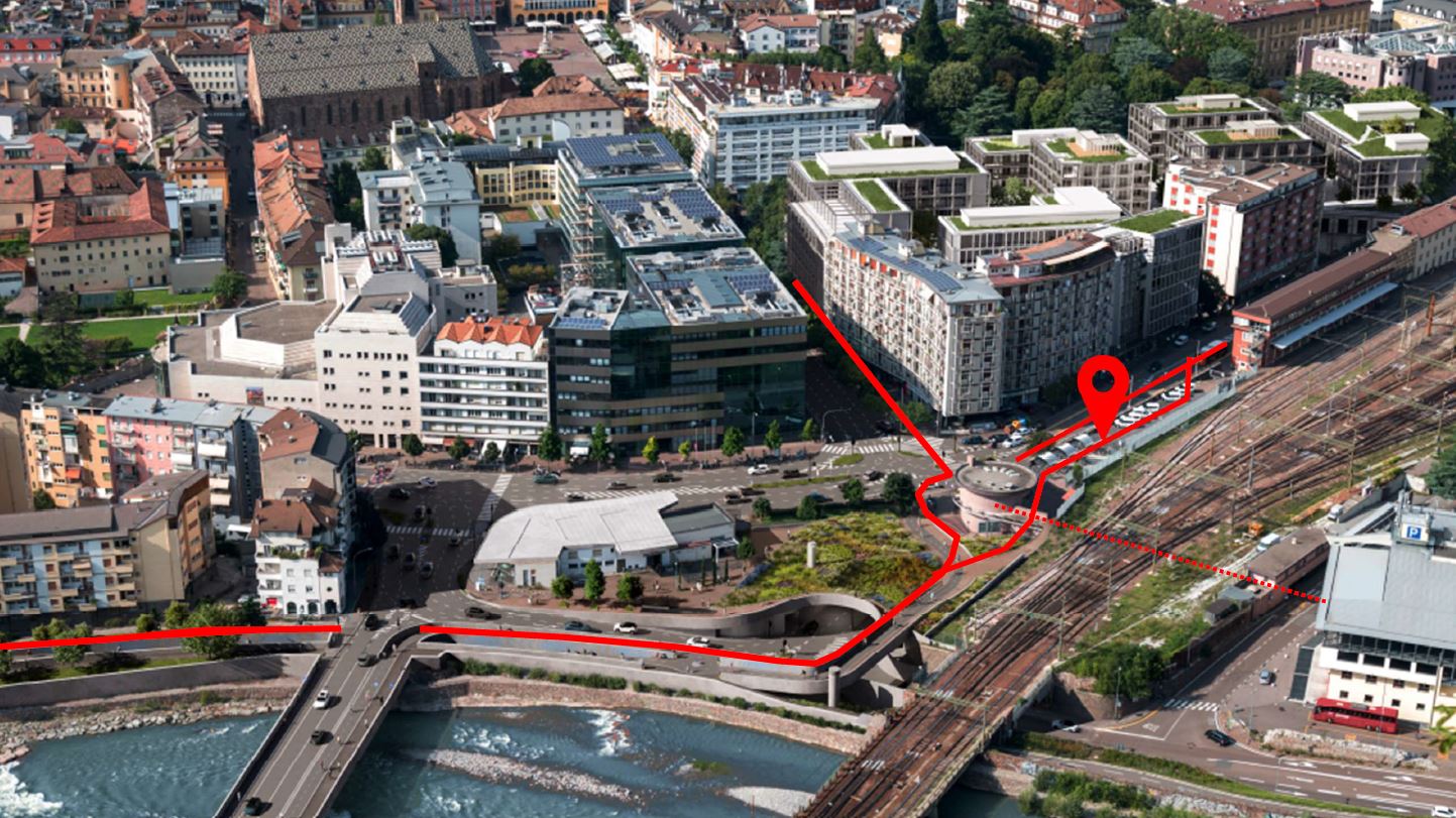 Eine moderne nutzerfreundliche Abstellanlage für Fahrräder gleich am Bahnhof Bozen soll Bahn- und Radverkehr optimal miteinander verbinden. (Bild: LPA/Mobilitätsressort)